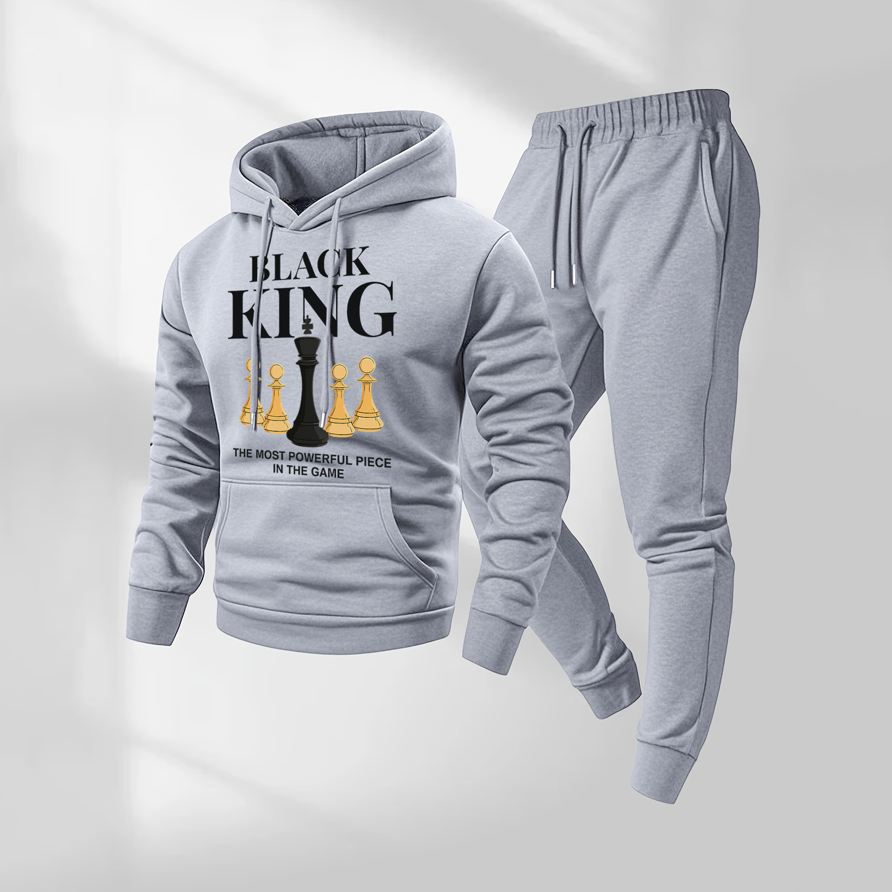 Sudadera con capucha Black King Letter Pattern estampado and Drawstring Sweatpantalón Set, Menswear, casual Athletic de manga larga Hooded chaqueta & Trousers for Fall & Winter, Clothing for para uso diario Wear, Sportswear Indoor para exterior, Tracksuit, Athleisure para hombre