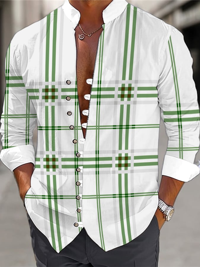 Camisa a cuadros Multi-Button casual para hombre