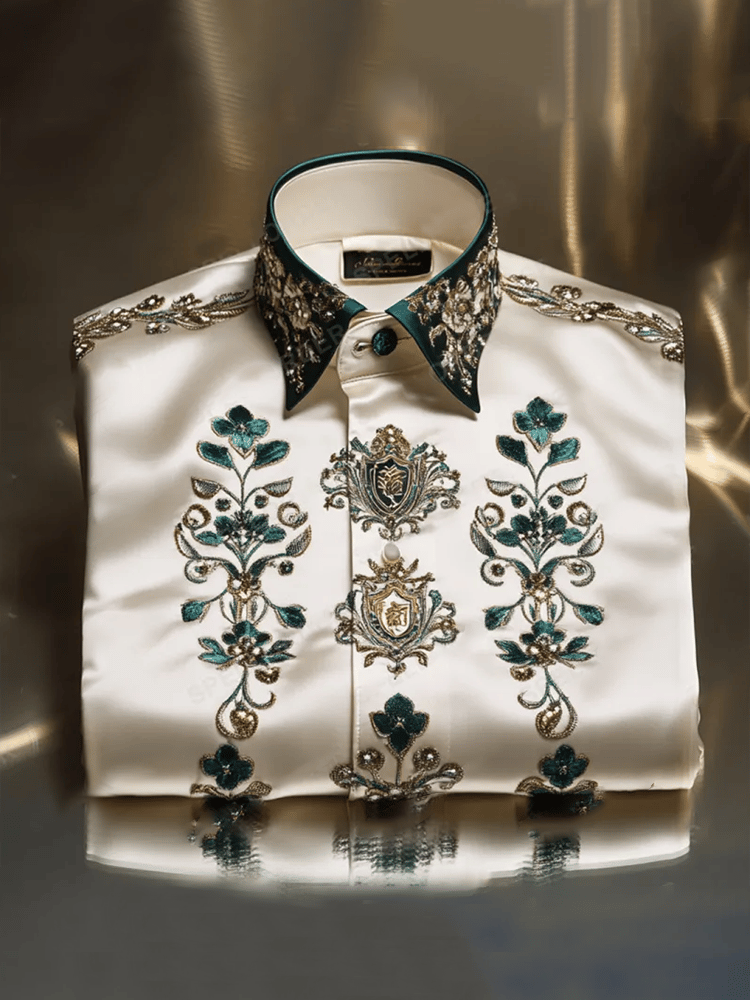 Camisa satén Luxe estampado de manga corta Button para hombre