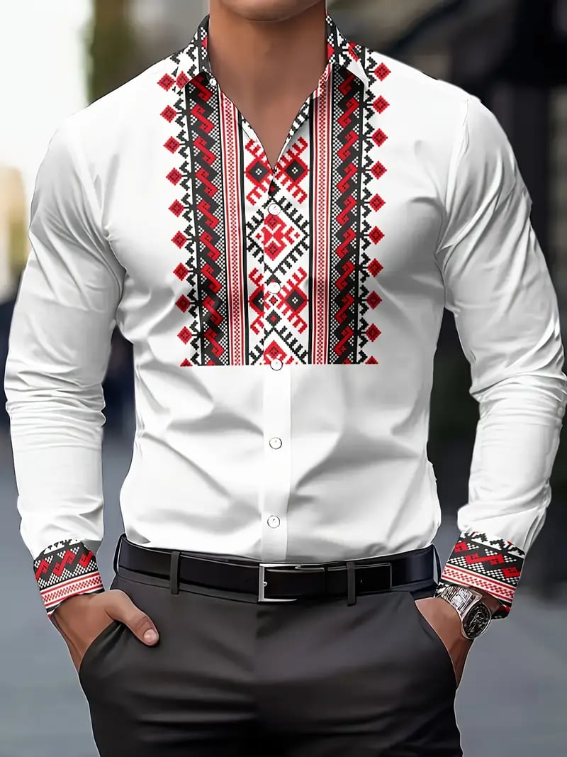 Camisa Street Style ejecutivo casual estampado de manga larga para hombre