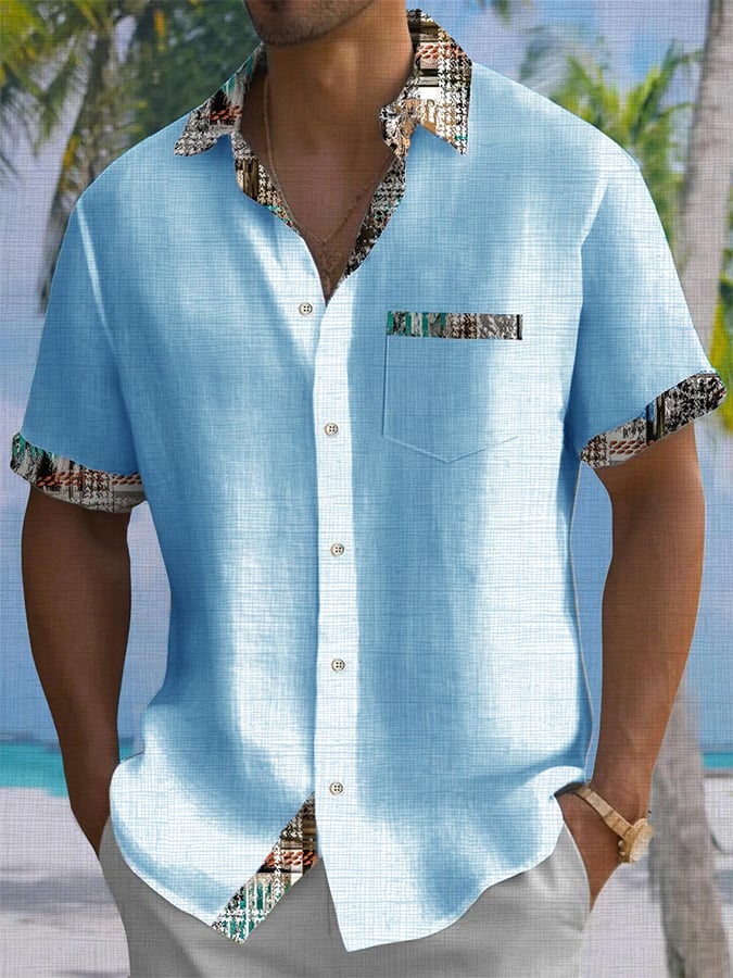 Camisa retro estampado Short With Pockets Sleeve para hombre