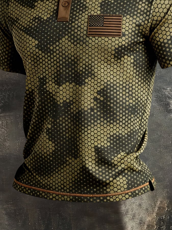 para hombre retro Patriot en bloques de color Polo Collar de manga corta