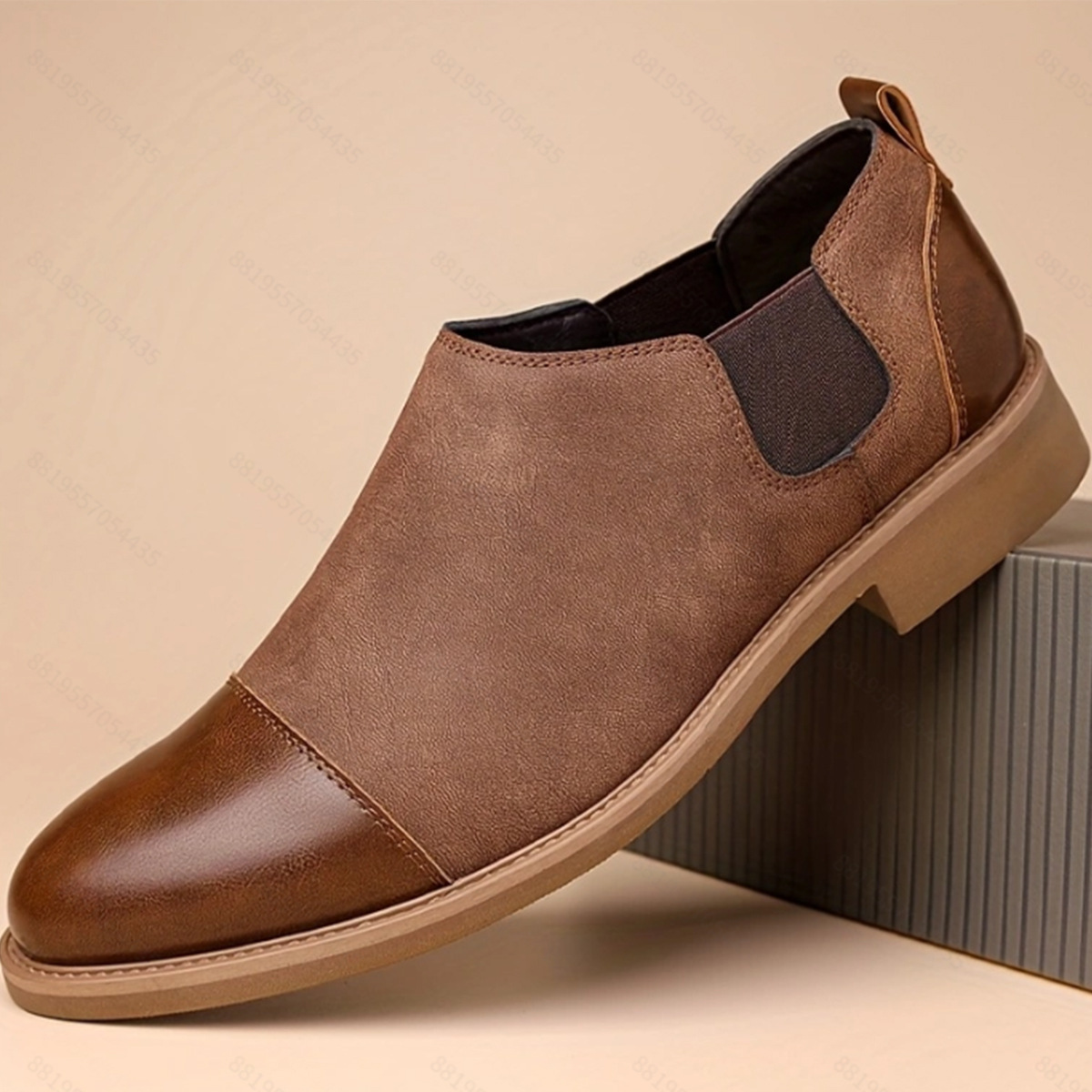para hombre vintage Two Tone PU Leather Cap Toe Elastic Side Slip On Chelsea Ankle Boots