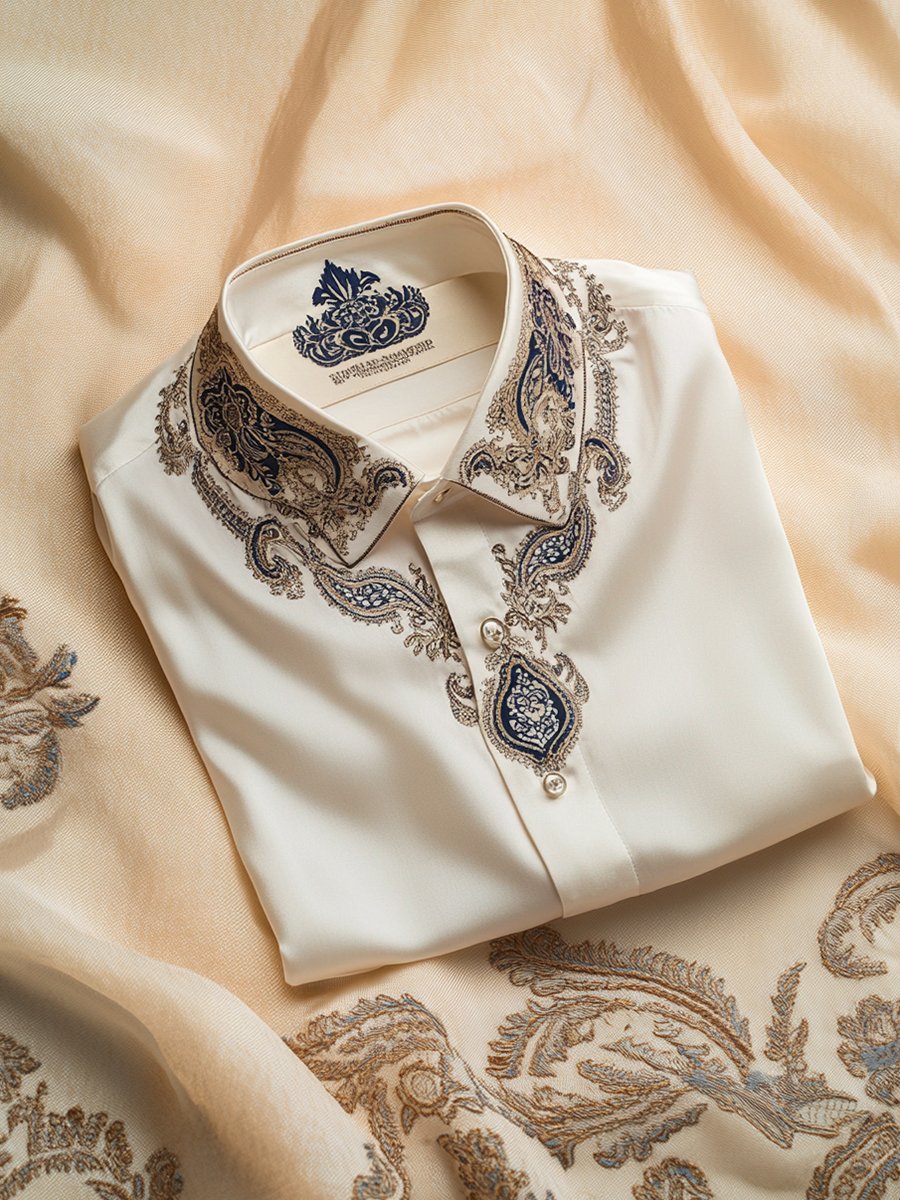para hombre ejecutivo casual Patterned Lapel de manga cortad camisa