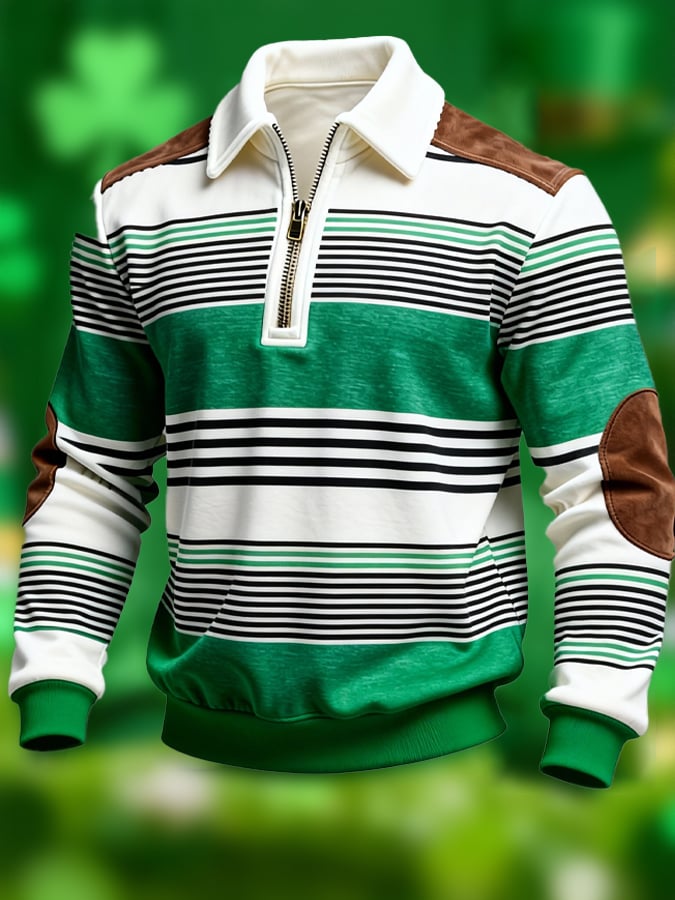 Sudadera St. Patrick's Day estampado Color-Block con cierre con gorrasucha para hombre