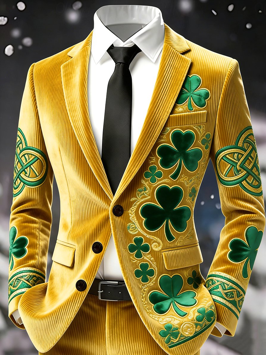 Chaqueta vintage Lucky St. Patrick's Day Party pana Suit para hombre