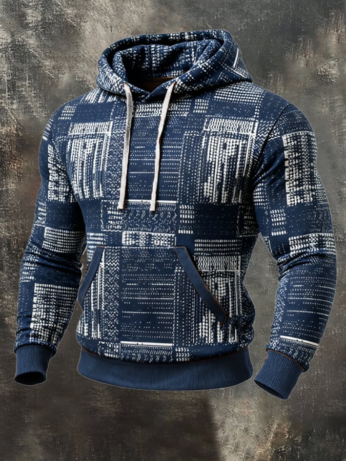 Sudadera retro desgastado en bloques de color estampado casual de manga larga para hombre