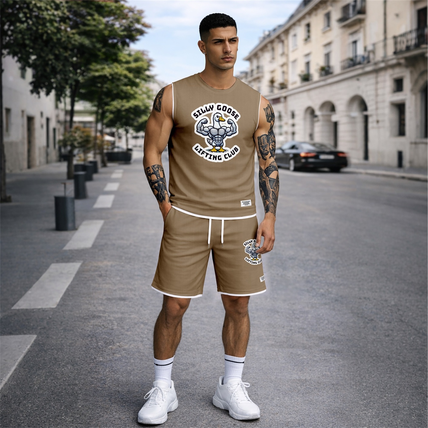 Shorts casual 2 Piece Outfit Graphic Tank Top and Set, Sleeveless Summer Matching Clothes, Regular Fit Streetwear Set for Men, suave Lightweight de moda Outfit for Travel and Weekend Wear para hombre