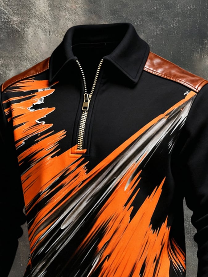 Sudadera retro en bloques de color estampado Color-Blocked con cierre para hombre