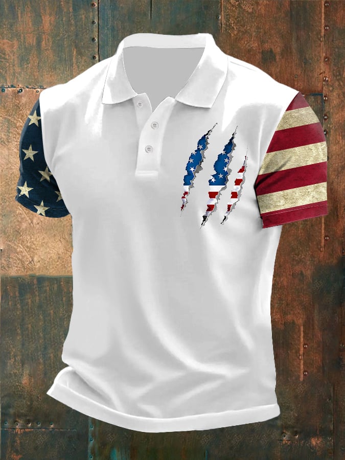 Camisa polo Independence Day camuflaje estampado casual para hombre