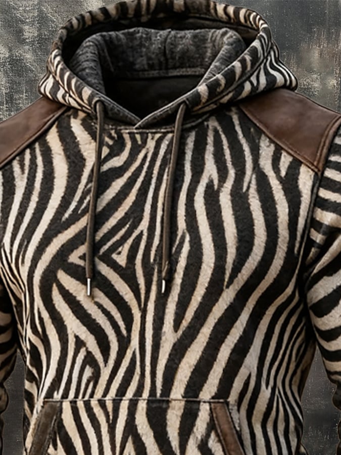 Sudadera retro Zebra estampado casual de manga larga para hombre