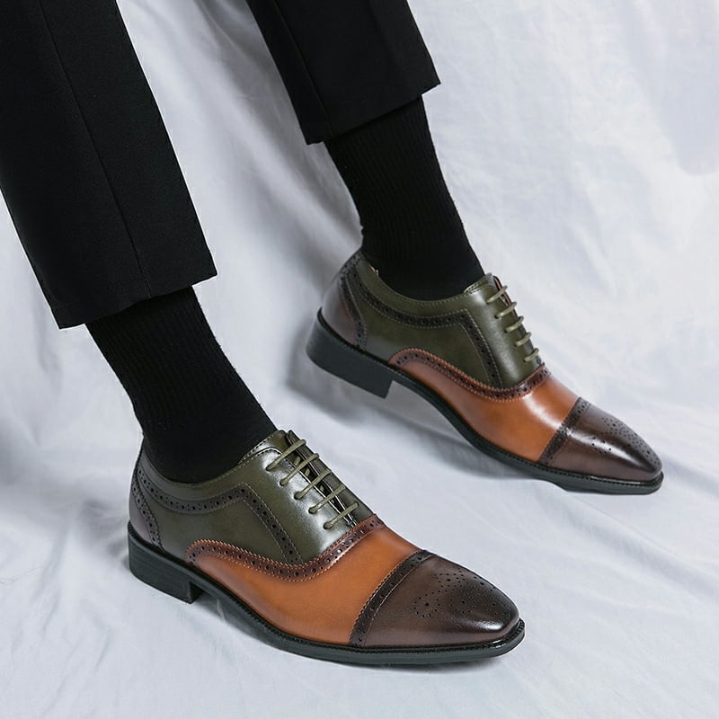 Zapatos elegantee en bloques de color British casual Lace-Up Brogues Oxford cuero para hombre