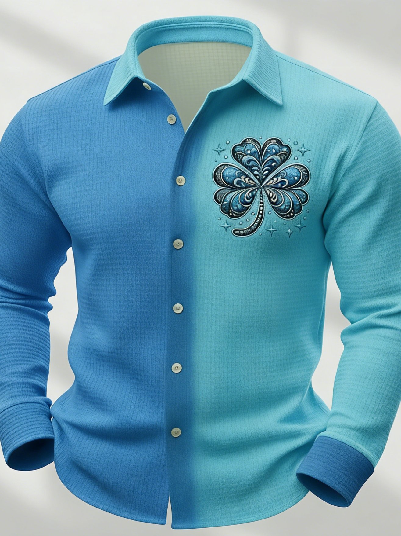 Camisa St. Patrick's Day Shamrock degradado Color Waffle camisa casual camisa de manga larga para hombre