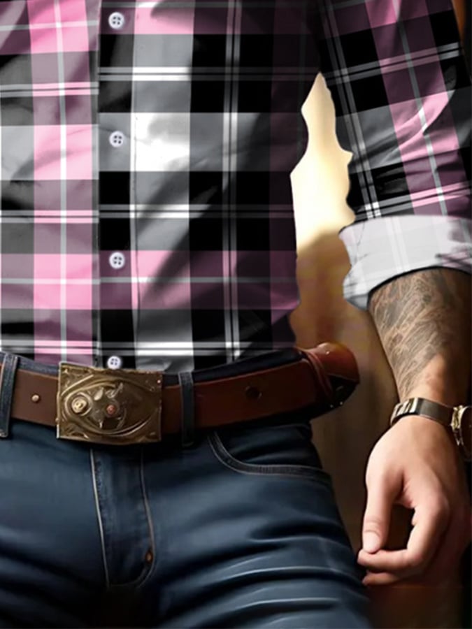 Camisa Check diseño estampado ejecutivo para hombre