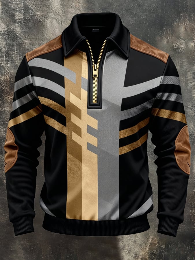 Sudadera retro en bloques de color estampado cierre para hombre