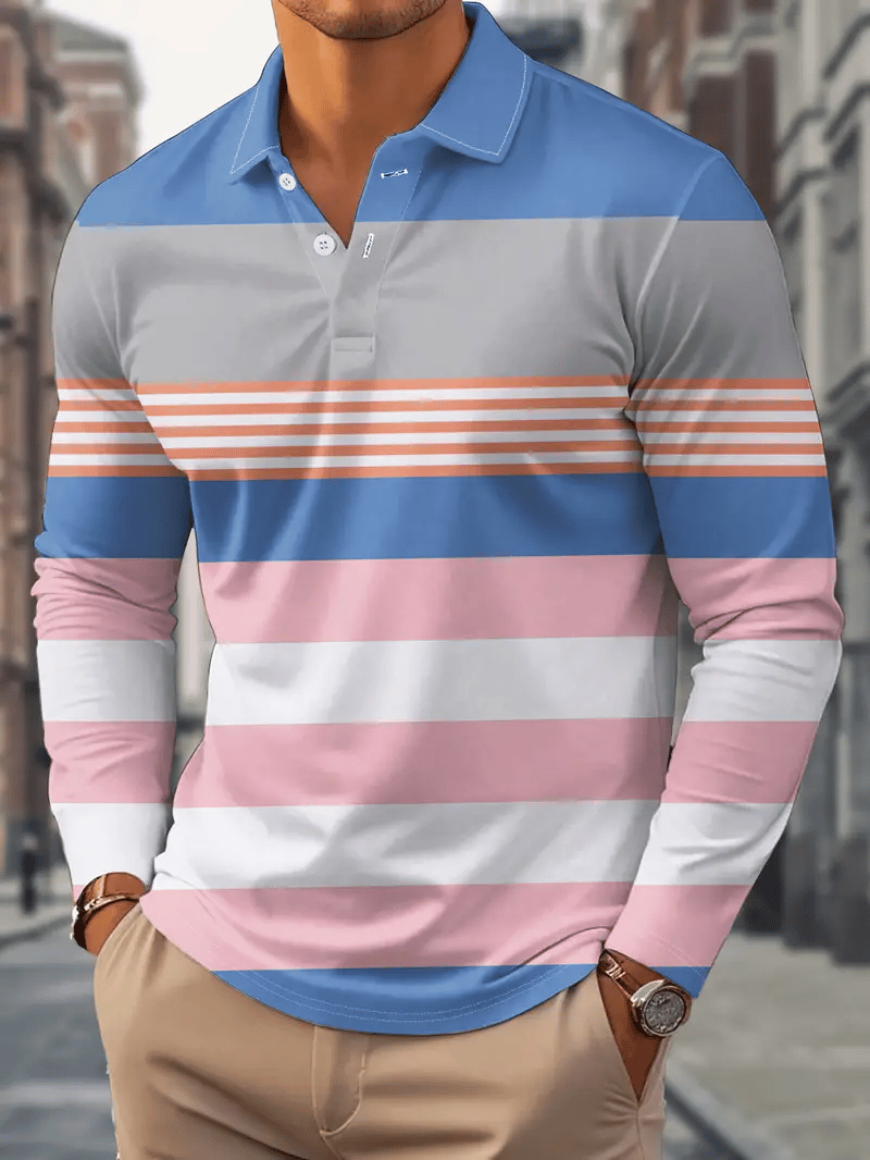Ejecutivo casual a rayas con botones Polo para hombre