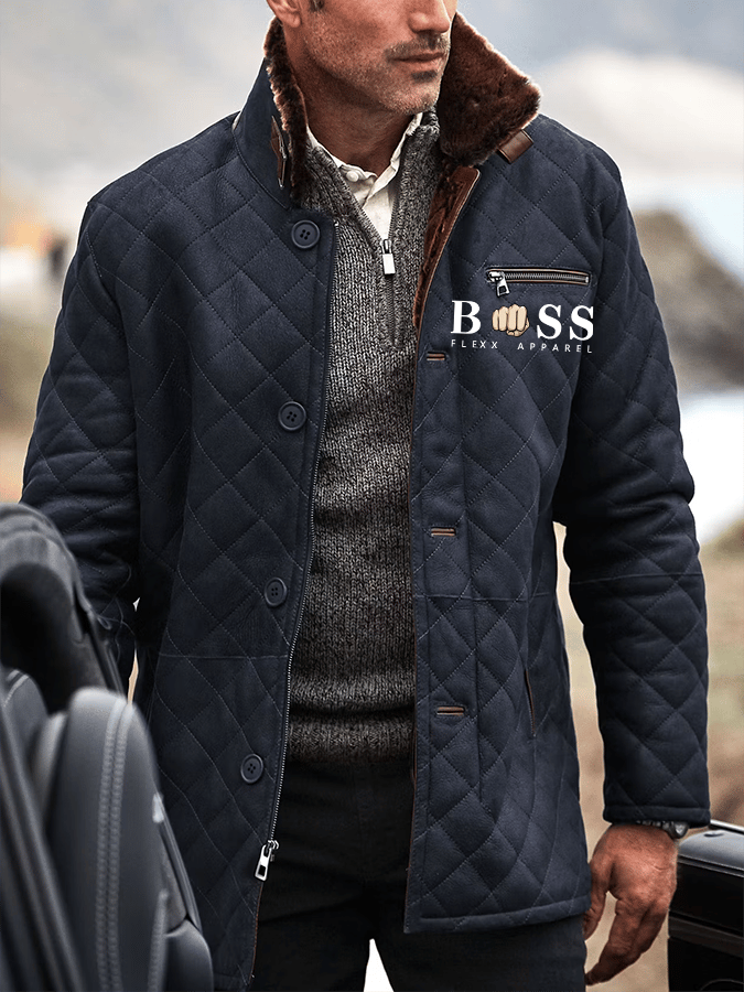 Chaqueta de modaable Open bolsillo Button Design Imitation cuero terciopelo Clip Plush Warm Letter Design para hombre