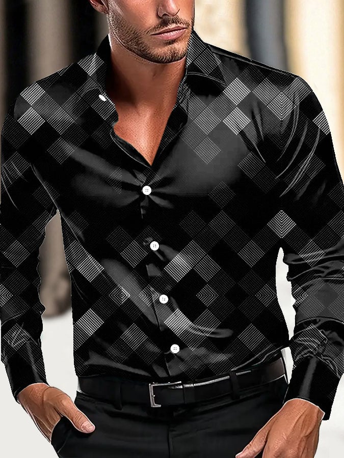 Camisa casual ejecutivo geométrico satén para hombre