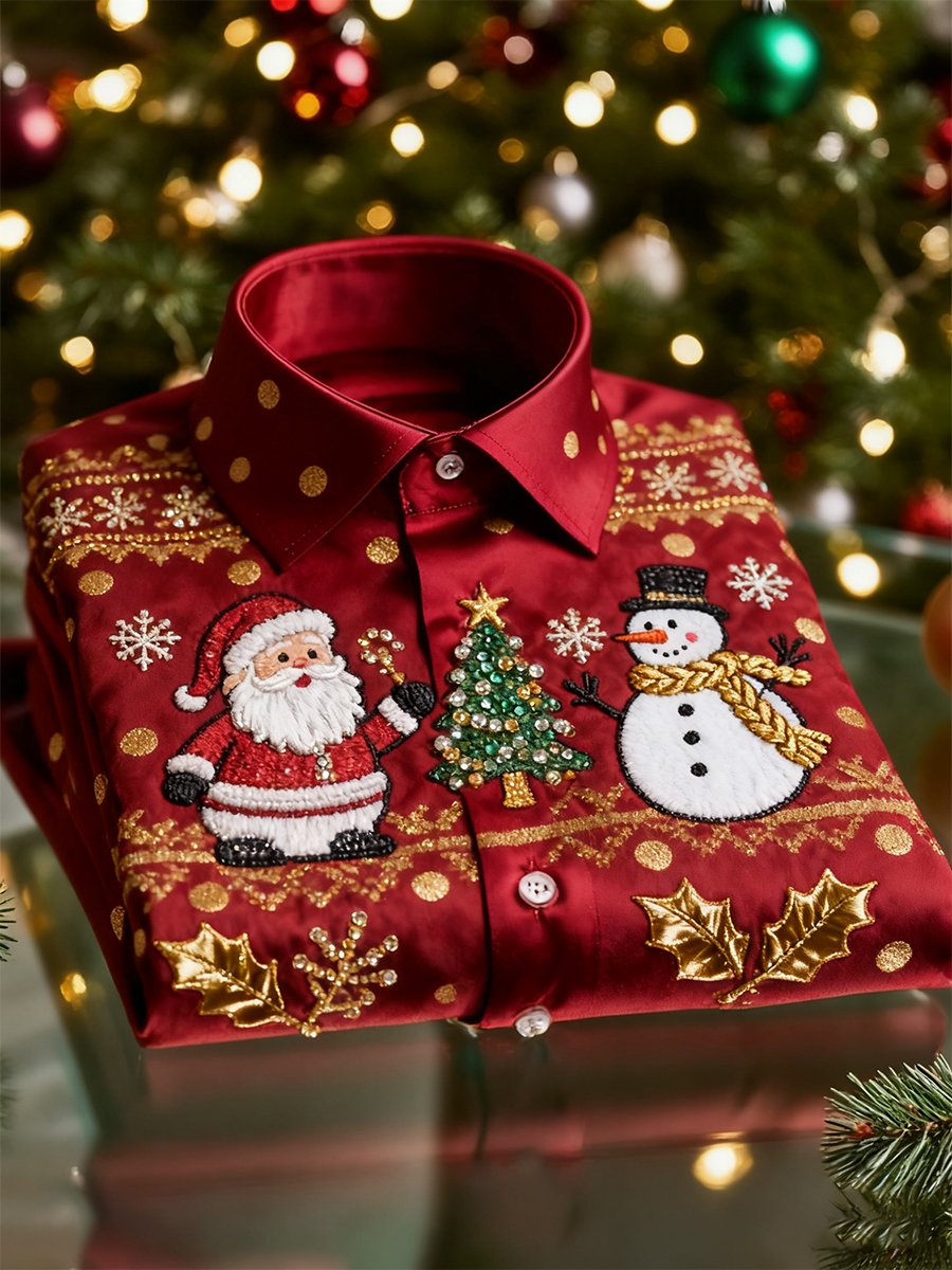 Camisa Christmas de manga larga con botones para hombre