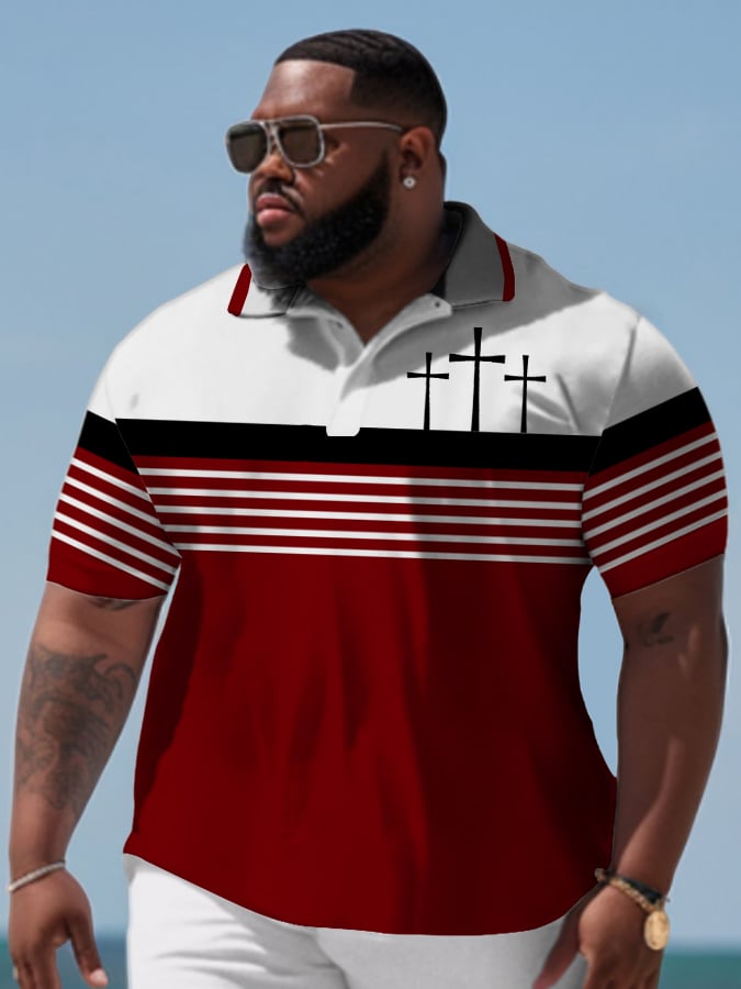 Camisa polo Plus Size vintage Faith estampado de manga corta para hombre