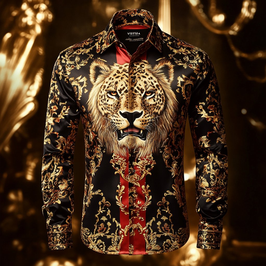 Camisa de lujo de manga larga with Beast estampado para hombre