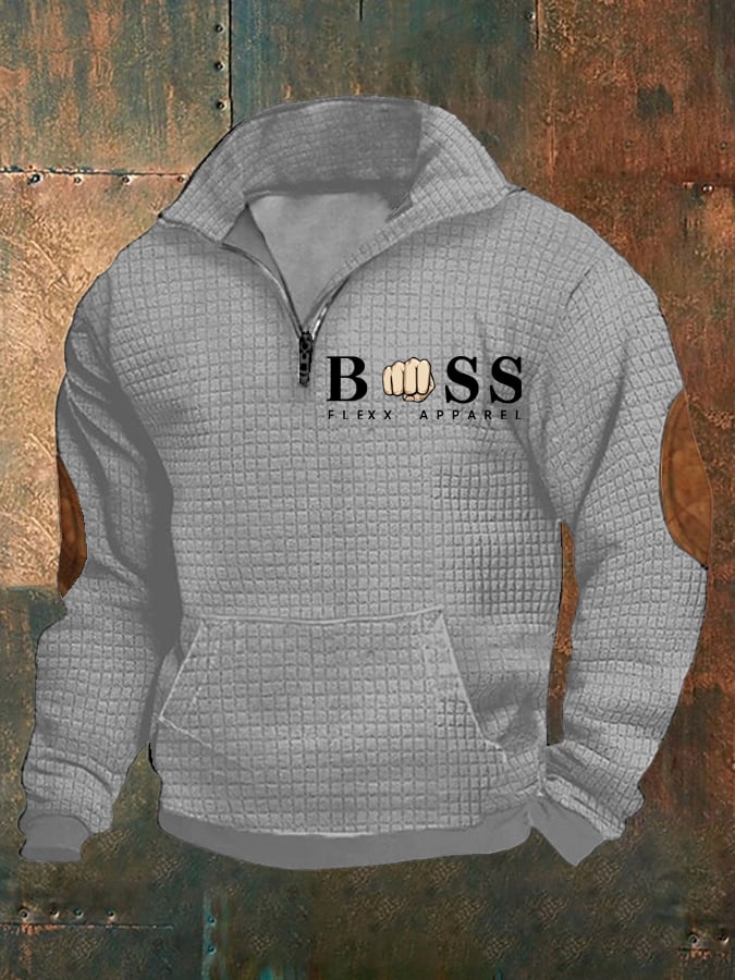 Sudadera retro Letter Design estampado Stand cuello Checkered Fabric para hombre
