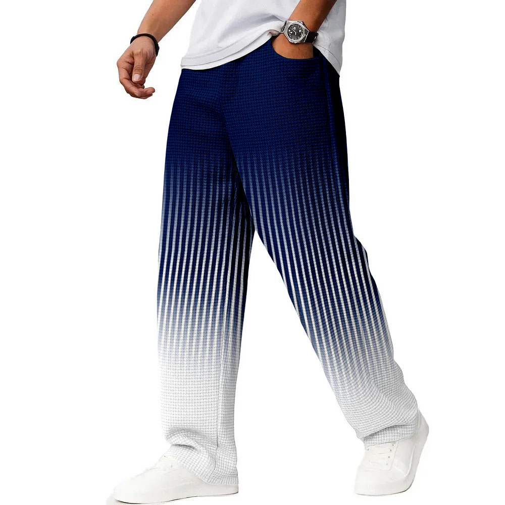 De moda Dark Blue Gradient estampado Straight Leg Trousers para hombre