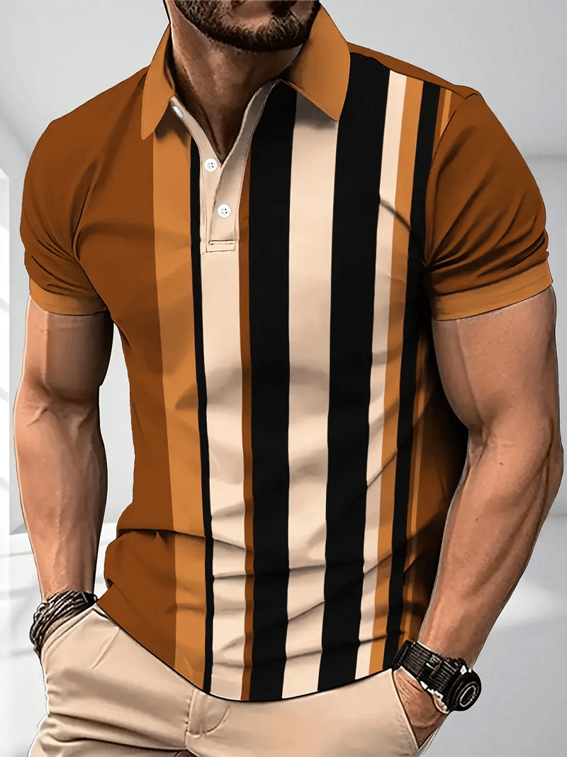Camisa polo ejecutivo rayas Lettering con botones para hombre