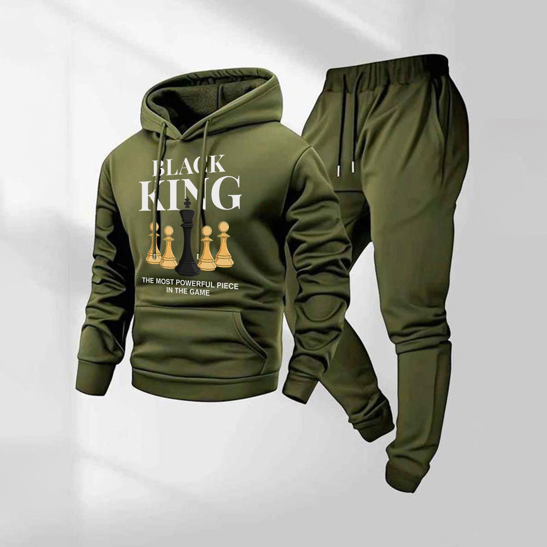 Sudadera con capucha Black King Letter Pattern estampado and Drawstring Sweatpantalón Set, Menswear, casual Athletic de manga larga Hooded chaqueta & Trousers for Fall & Winter, Clothing for para uso diario Wear, Sportswear Indoor para exterior, Tracksuit, Athleisure para hombre