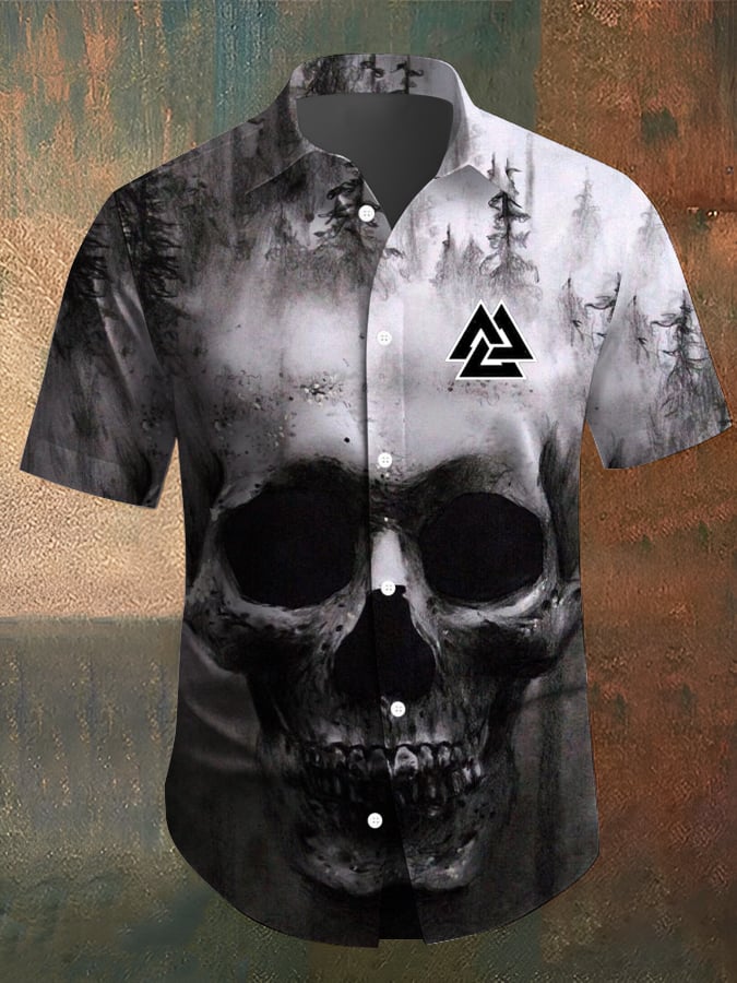 Camisa Viking Skull estampado casual para hombre