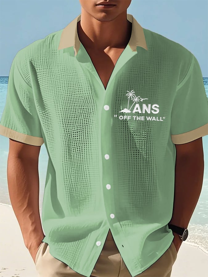 Camisa Sports Logo estampado casual Waffle (No Chest bolsillo) para hombre