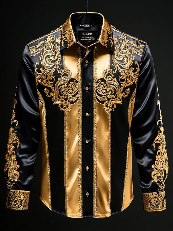 Camisa satén Luxe de manga larga con botones para hombre