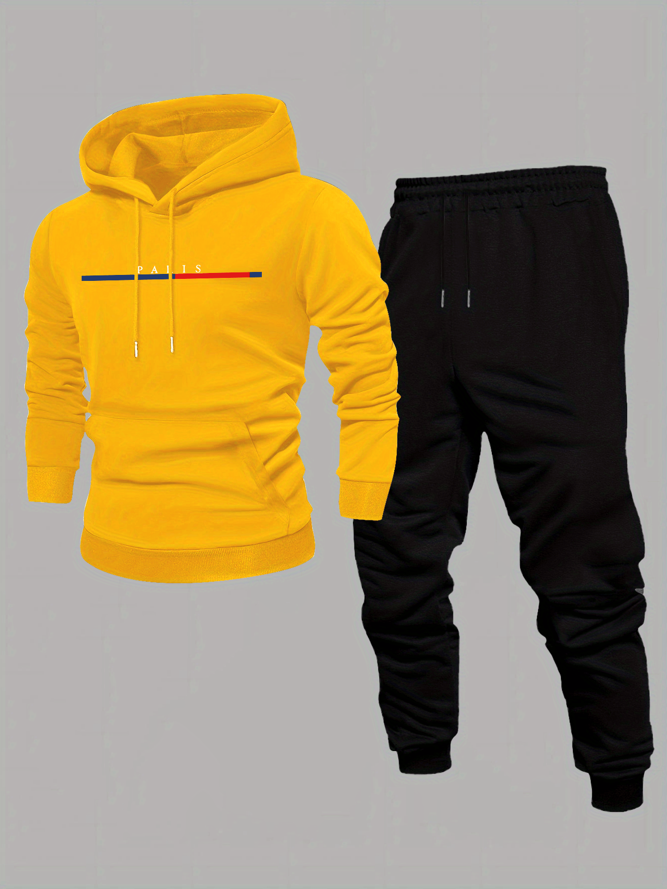 Conjunto de dos piezas casual Color Matching estampado sudadera con capuchas de manga larga sudaderas & Sweatpantalón para hombre