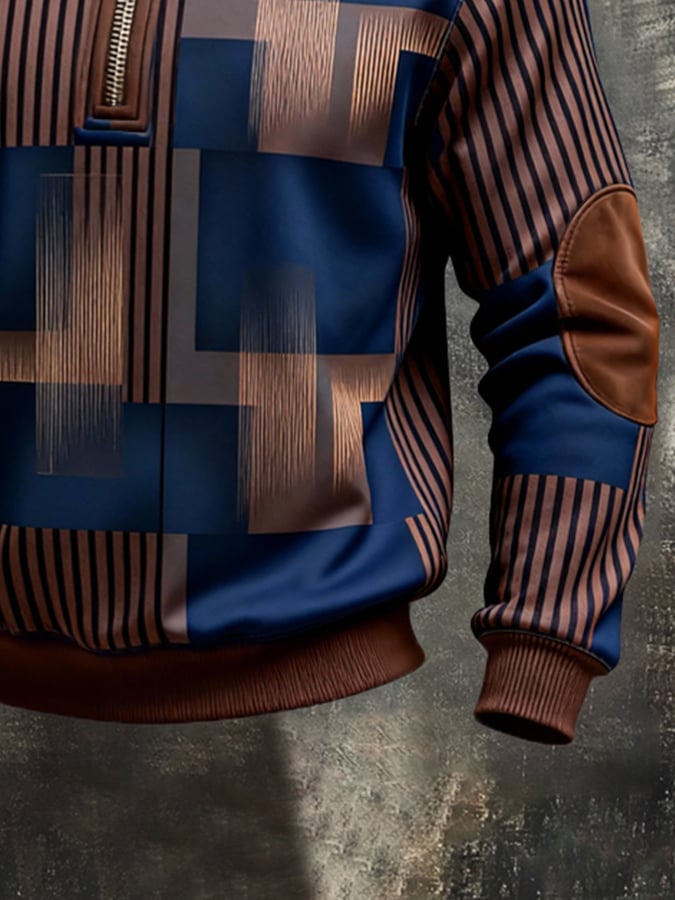 Sudadera retro en bloques de color estampado Color-Blocked con cierre para hombre