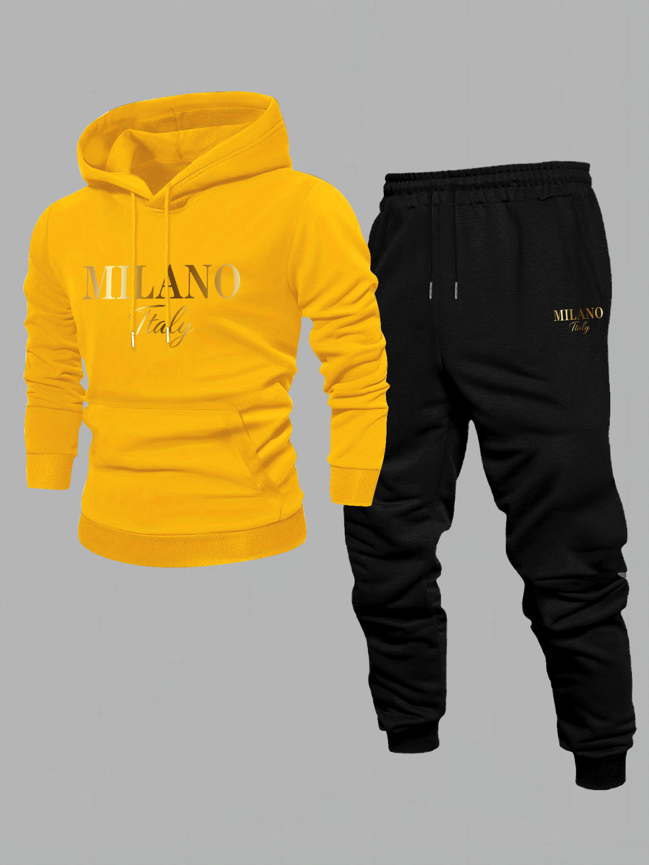 Conjunto de dos piezas casual Color Matching estampado sudadera con capuchas de manga larga sudaderas & Sweatpantalón para hombre