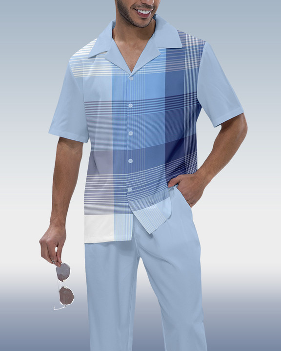 Camisa Rianmond Check estampado de manga corta Walking Set 351 para hombre