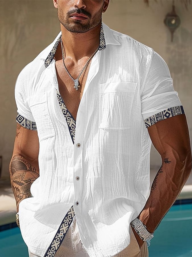 Camisa casual Hawaiian Cashew floral de lino para hombre