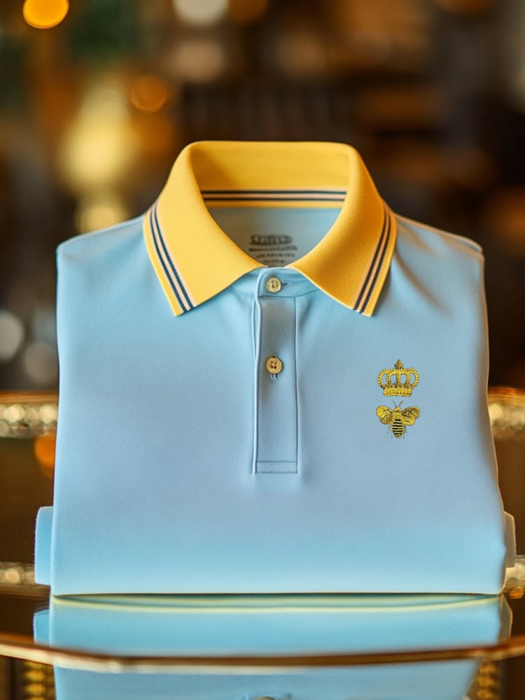 Camisa polo clásico ejecutivo Check Button de manga corta para hombre