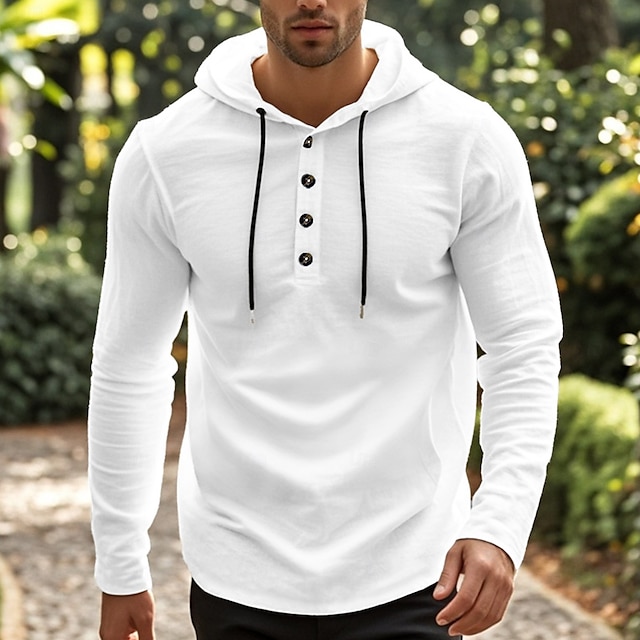 Camisa Beach Wear Hooded camisa Solid / Plain Color Street Going out Black White Khaki Gray de manga larga Hooded Summer Clothing Apparel Adjustable Drawstring Hood para hombre