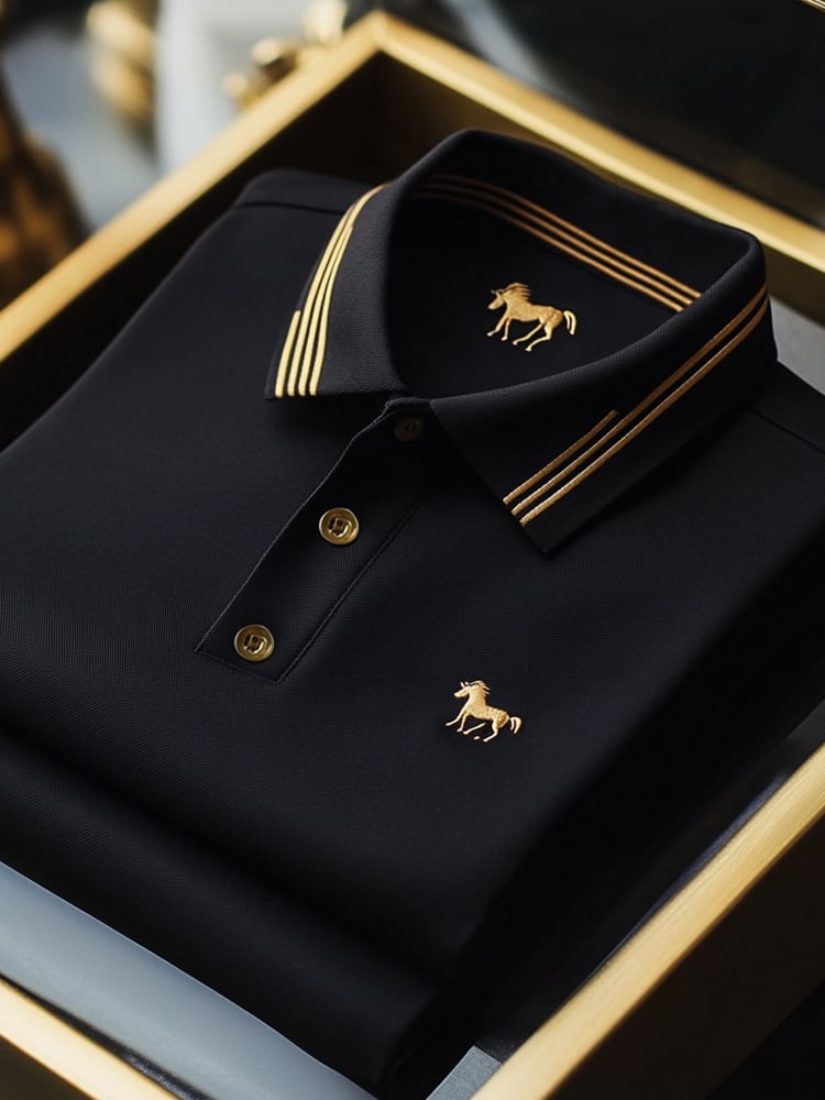 Camisa polo clásico ejecutivo Golden Horse Logo Button de manga corta para hombre