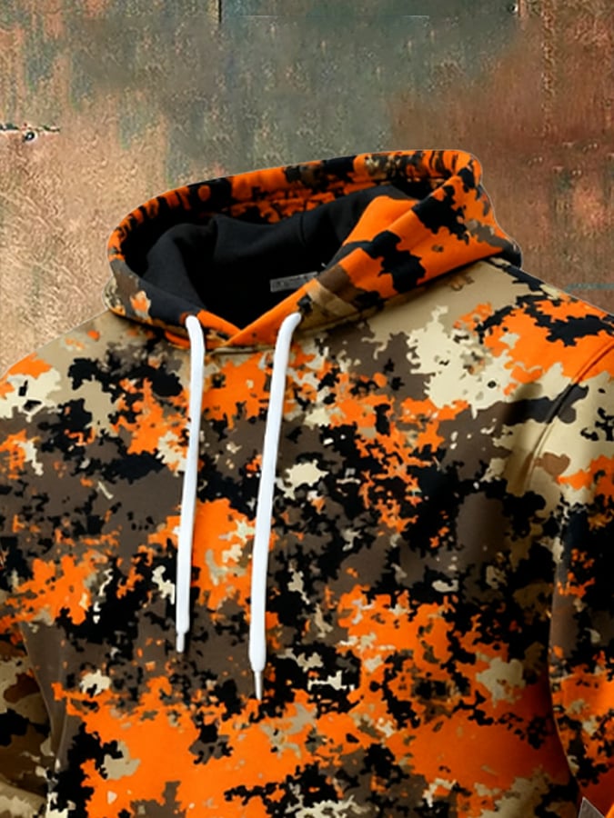 Sudadera retro desgastado en bloques de color camuflaje estampado casual de manga larga para hombre
