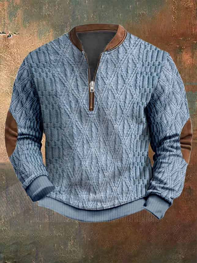 Sudadera vintage tejido estampado con cierre para hombre