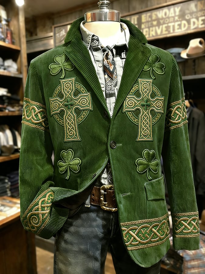 Saco retro St. Patrick's Day estampado casual para hombre