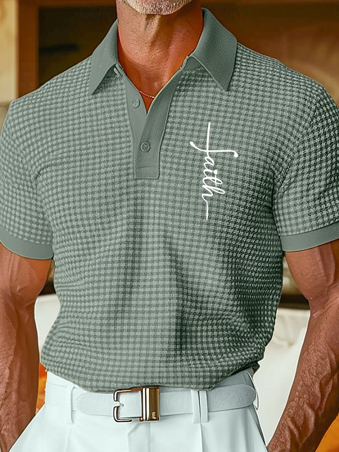 para hombre retro Faith Design estampado Comfortable And Breathable casual camisa polo