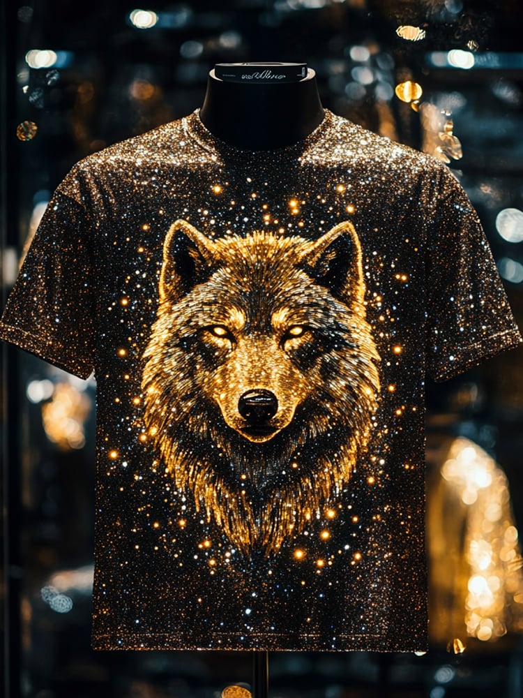 Camiseta Wolf Sequin ejecutivo estampado de manga corta para hombre