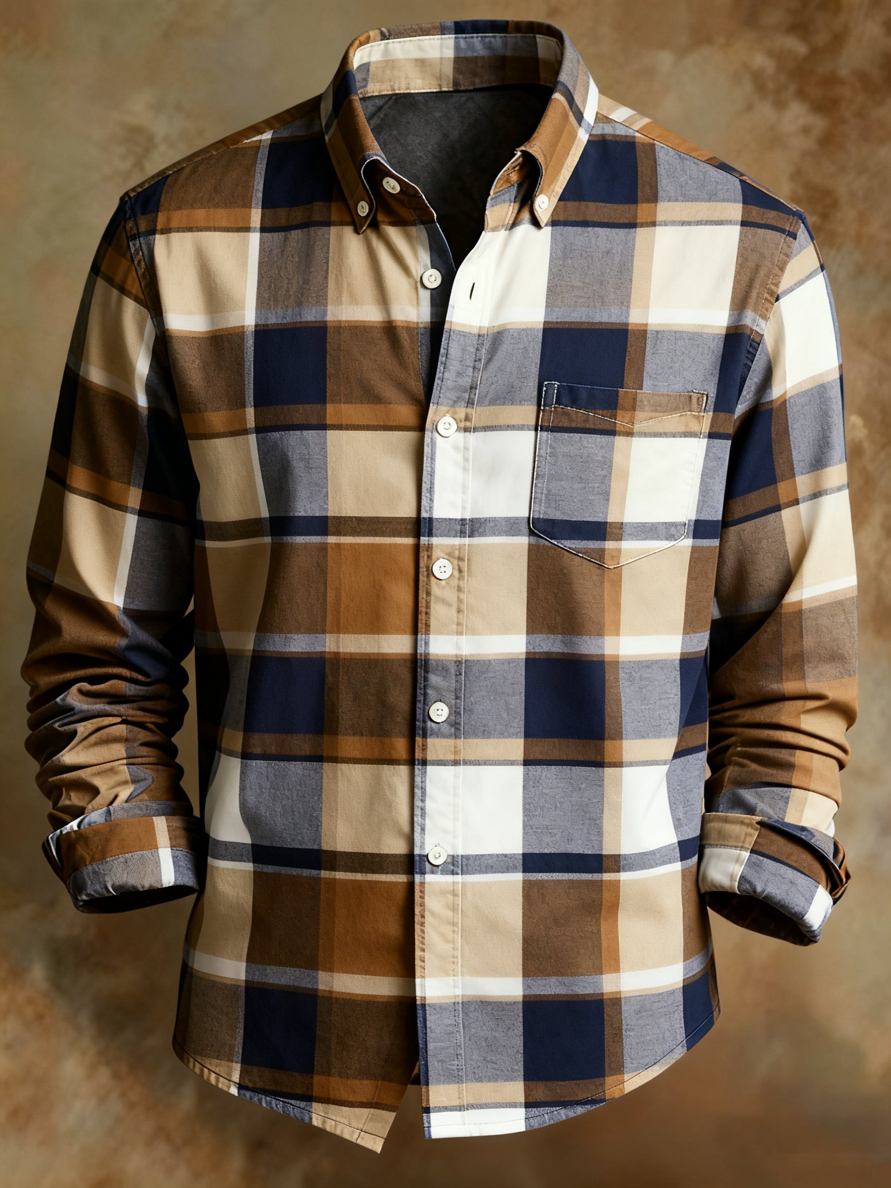 Camisa retro Abstract Art estampado a cuadros diseño ejecutivo Style para hombre