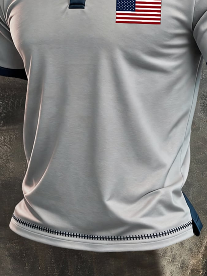 Camisa polo retro "Patriot" Color-Block de manga corta para hombre