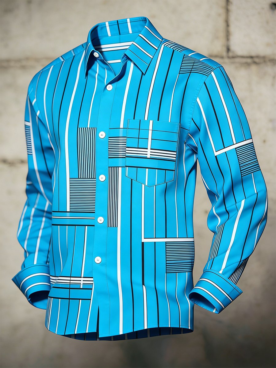 Camisa retro ejecutivo Bag House Geometric de manga larga para hombre