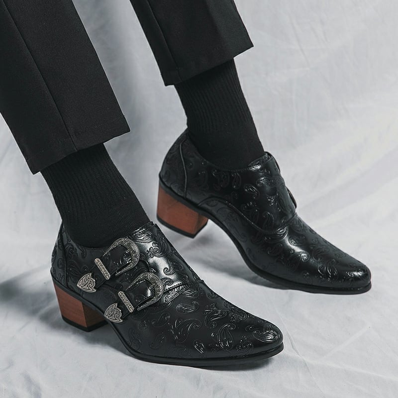 Zapatos Chunky Heel Sculpted de moda casual Buckle cuero para hombre