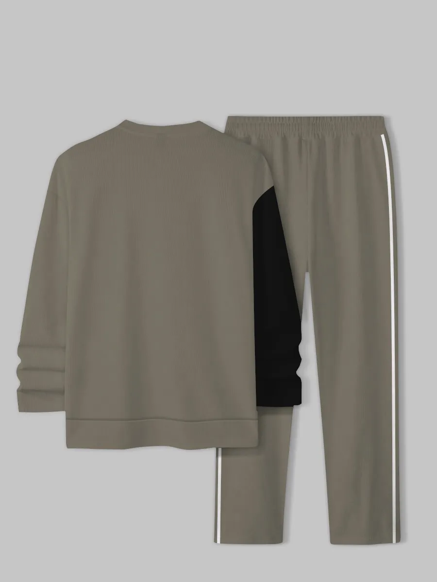 Simple Colorblock Round Neck casual Sports Set 0115 para hombre